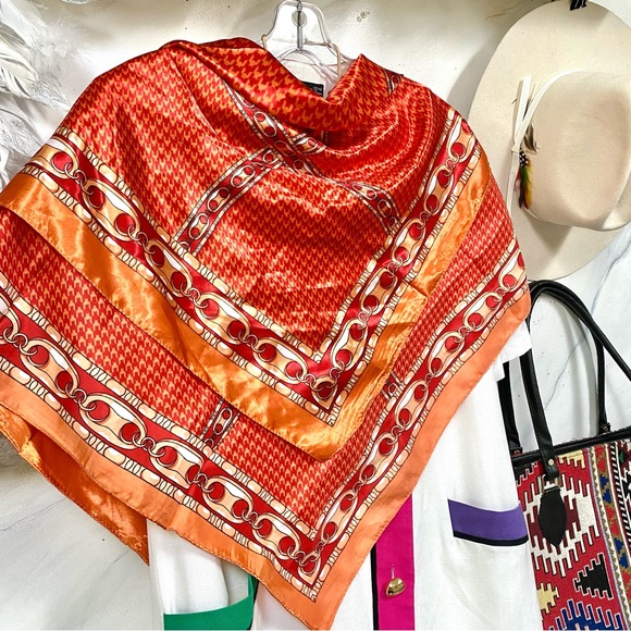 Equestrian houndstooth vibe boho satin scarf/wrap w country southwestern feel - Picture 8 of 15